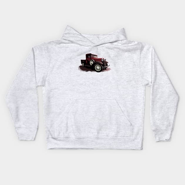 Red 1930 Ford Model A truck Kids Hoodie by ZoeysGarage
